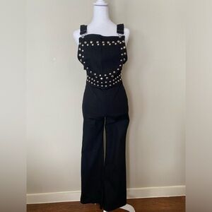 Shop The Creatures 70’s style flared studded black denim overalls